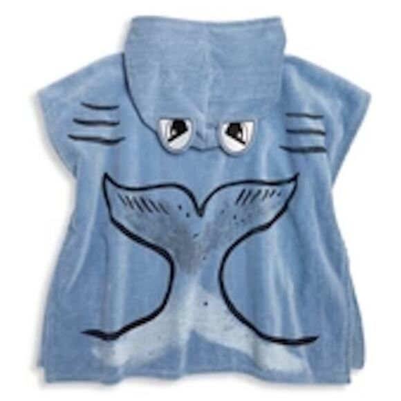 STELLA MCCARTNEY KIDS Hooded w/ Eyes Blue Whale Velour and Terry Poncho Towel S - Picture 2 of 9